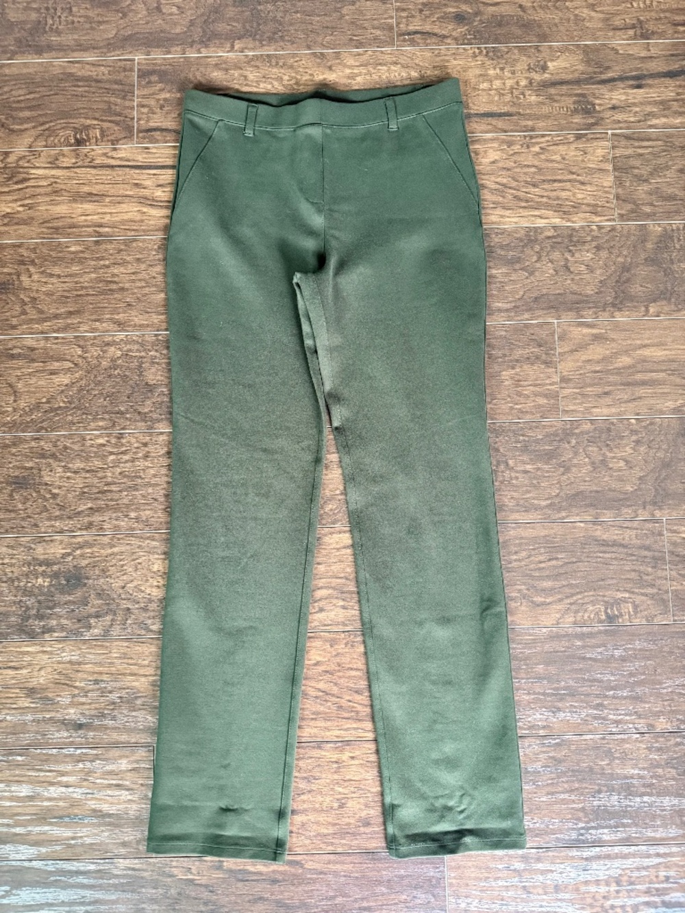 Quince Ultra Stretch Ponte Straight Leg Pants Olive Green Size Medium EUC